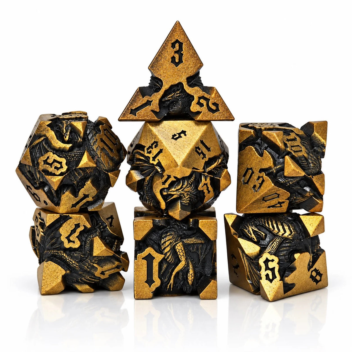Masters Dice Dragonbound – 7-Piece Sculpted Metal Dice Set | 3D Dragon DND Dice