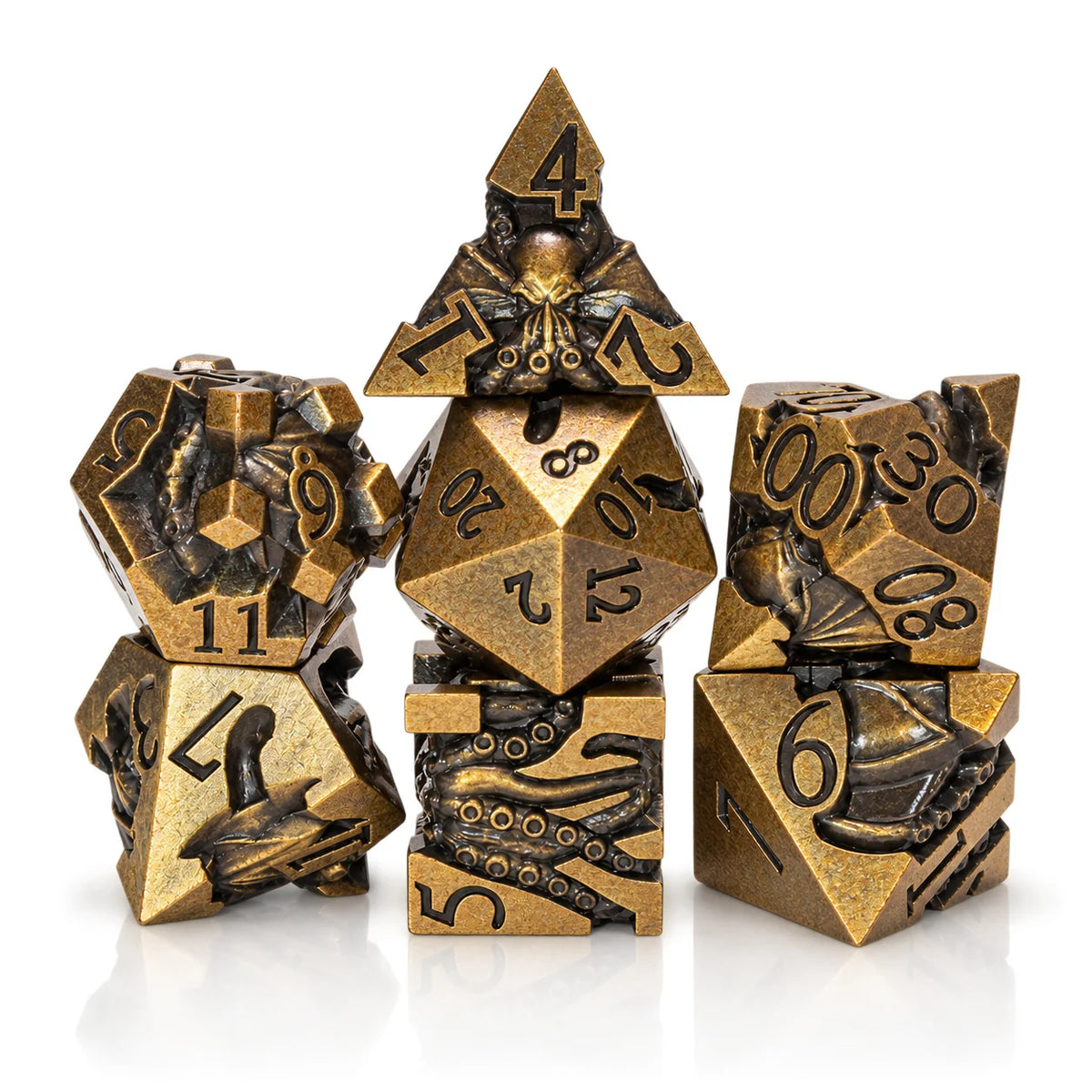 Masters Dice Eldritch Abyss – 7-Piece Sculpted Metal Dice Set | Tentacle Horror TTRPG Dice