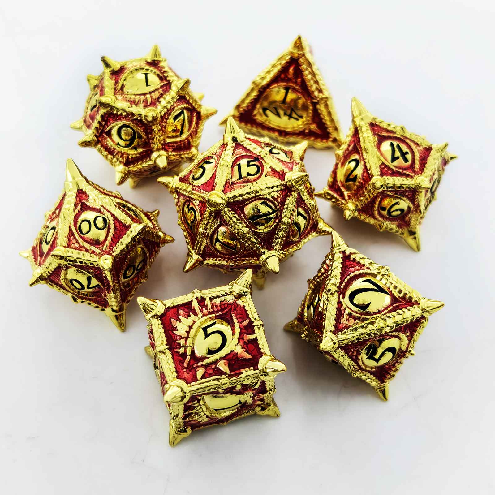 Dragon Eye Draconic Relic Metal Dnd D&d Dice Set - Gold Red