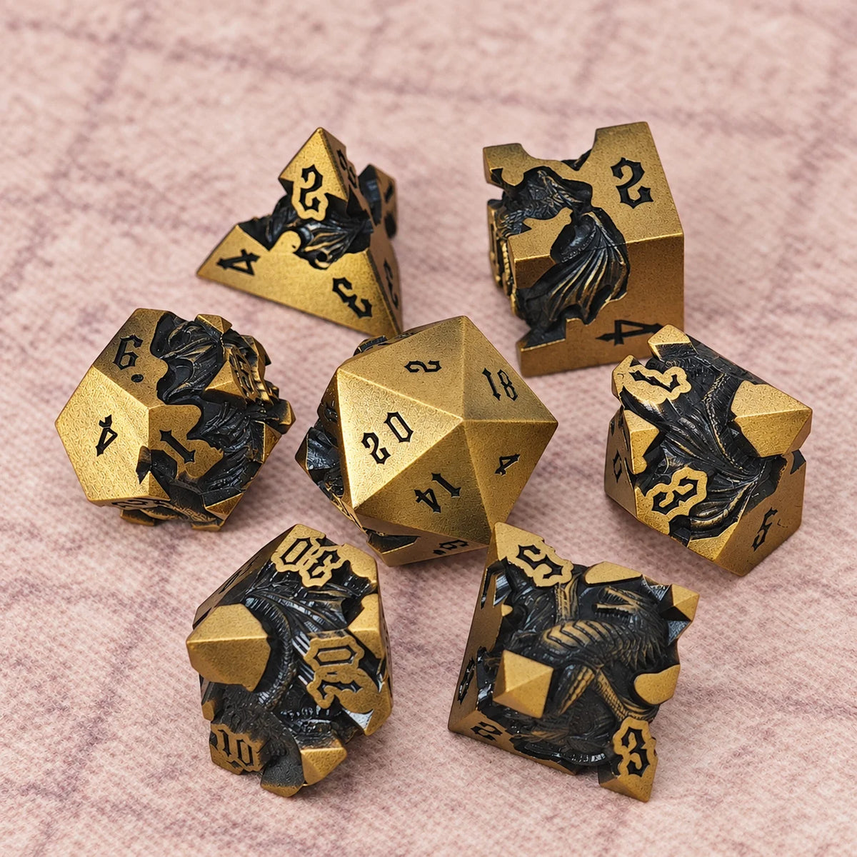 Masters Dice Dragonbound – 7-Piece Sculpted Metal Dice Set | 3D Dragon DND Dice