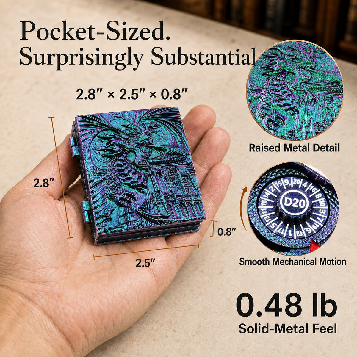 Codex Metal Dice Spinner – Pocket Fidget & Collectible Gift