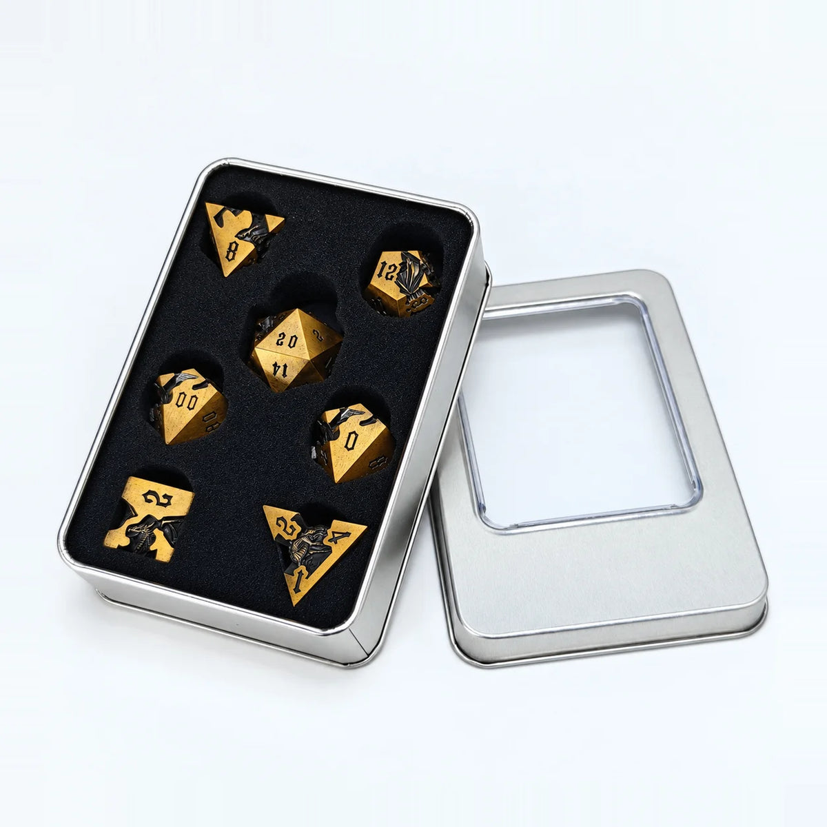 Masters Dice Dragonbound – 7-Piece Sculpted Metal Dice Set | 3D Dragon DND Dice