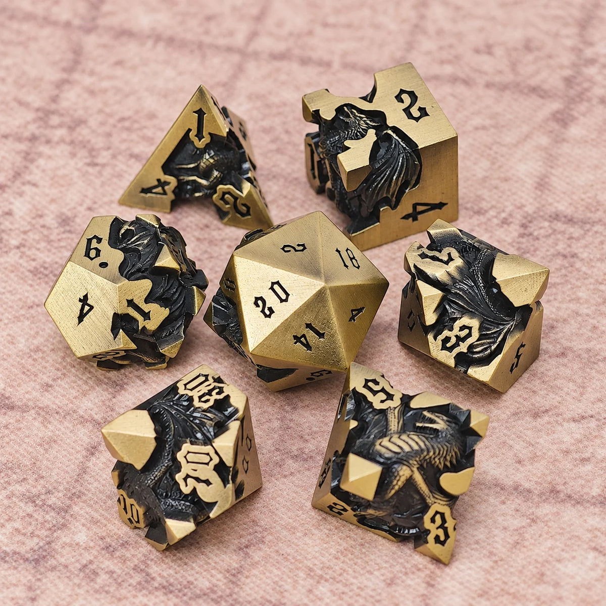Masters Dice Dragonbound – 7-Piece Sculpted Metal Dice Set | 3D Dragon DND Dice