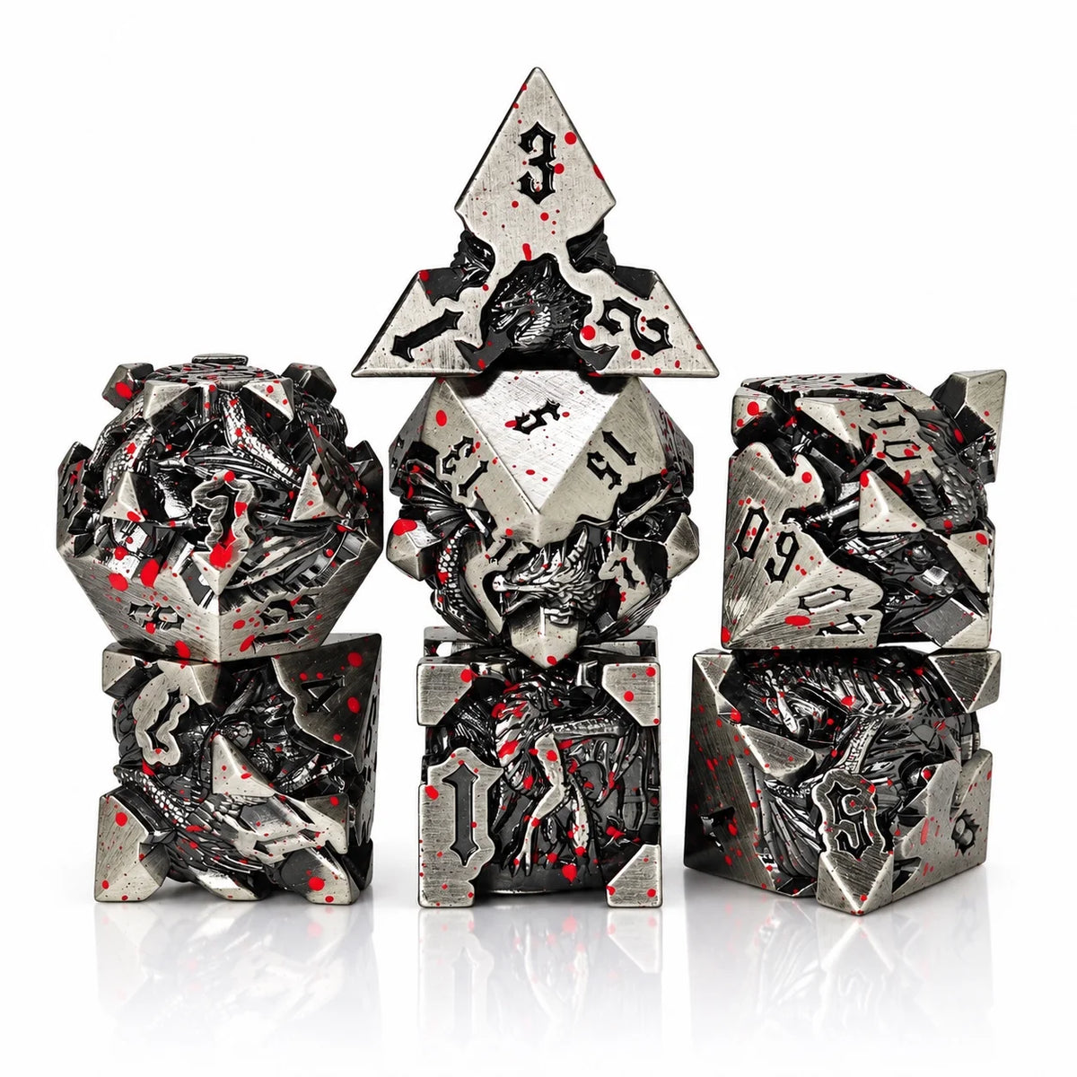 Masters Dice Dragonbound – 7-Piece Sculpted Metal Dice Set | 3D Dragon DND Dice
