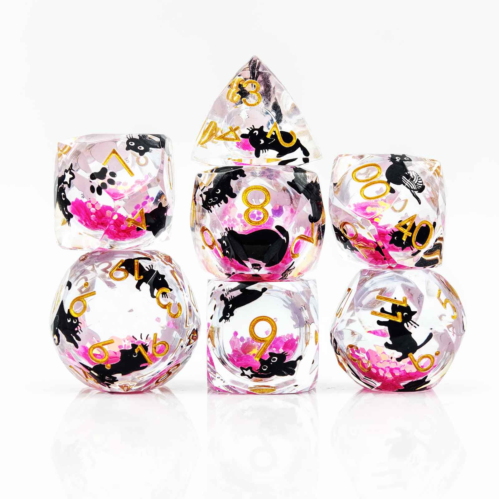 Glowpaw Prism Cat Liquid Core Resin Dnd D&D Dice Set - Orchid Pink