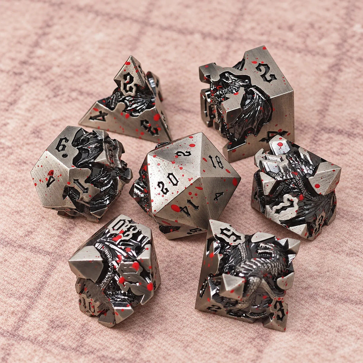 Masters Dice Dragonbound – 7-Piece Sculpted Metal Dice Set | 3D Dragon DND Dice