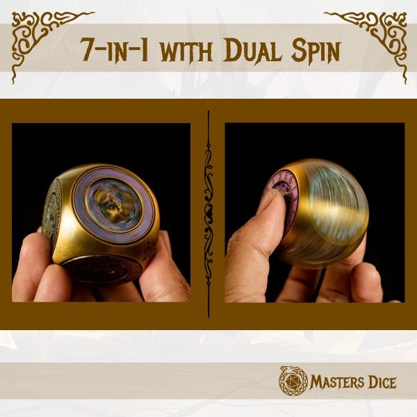 Masters Dice Relic 002 – 7 - in - 1 The Oracle’s Eye Cube Spinner DND Dice for Dungeon Masters & Collectors - Masters Dice