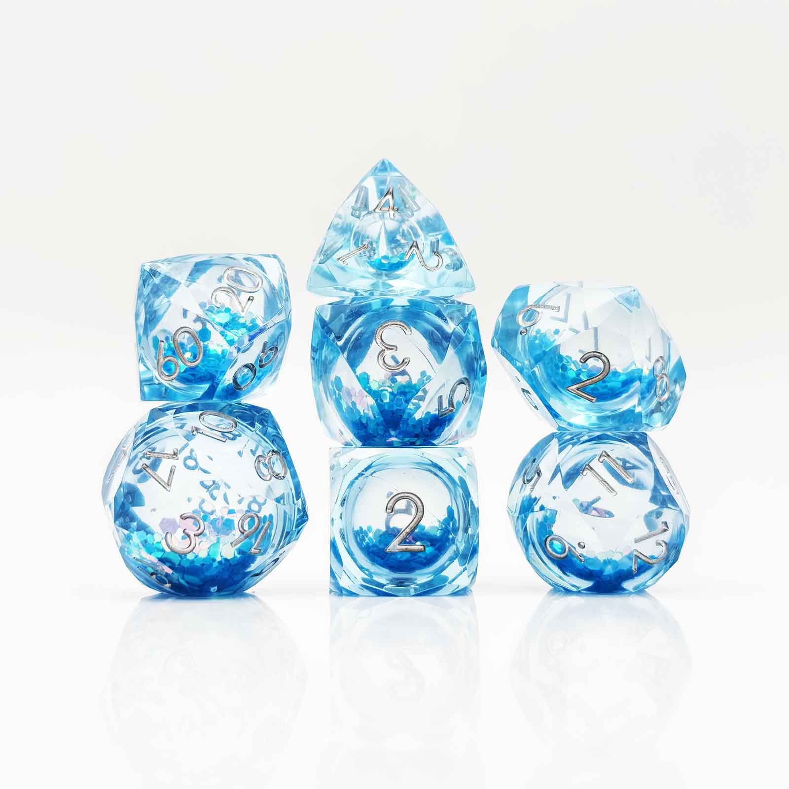 Prismatic Starfall Glitter Liquid Core Resin Dnd D&D Dice Set - Aqua Blue