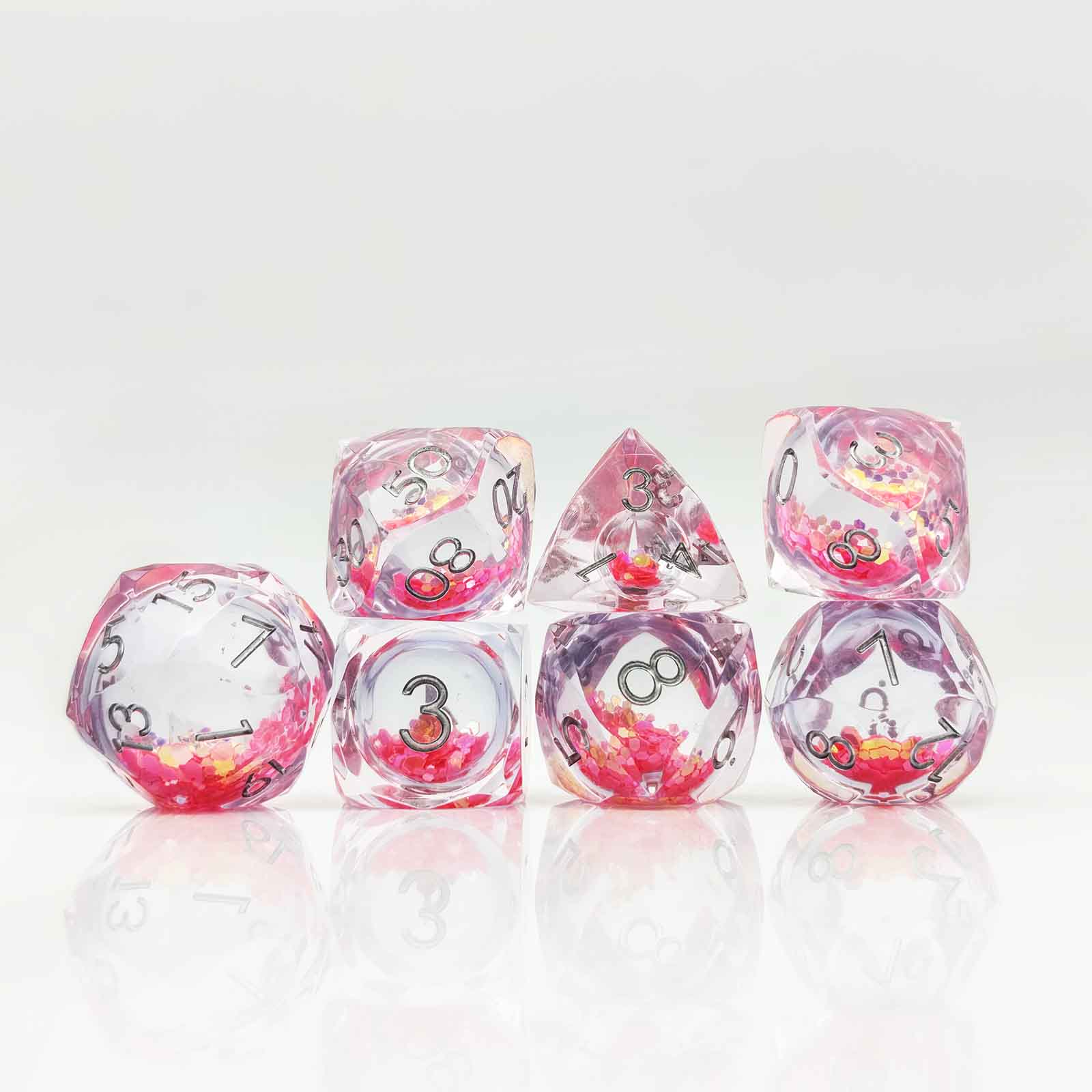 Prismatic Starfall Glitter Liquid Core Resin Dnd D&D Dice Set - Rose Pink
