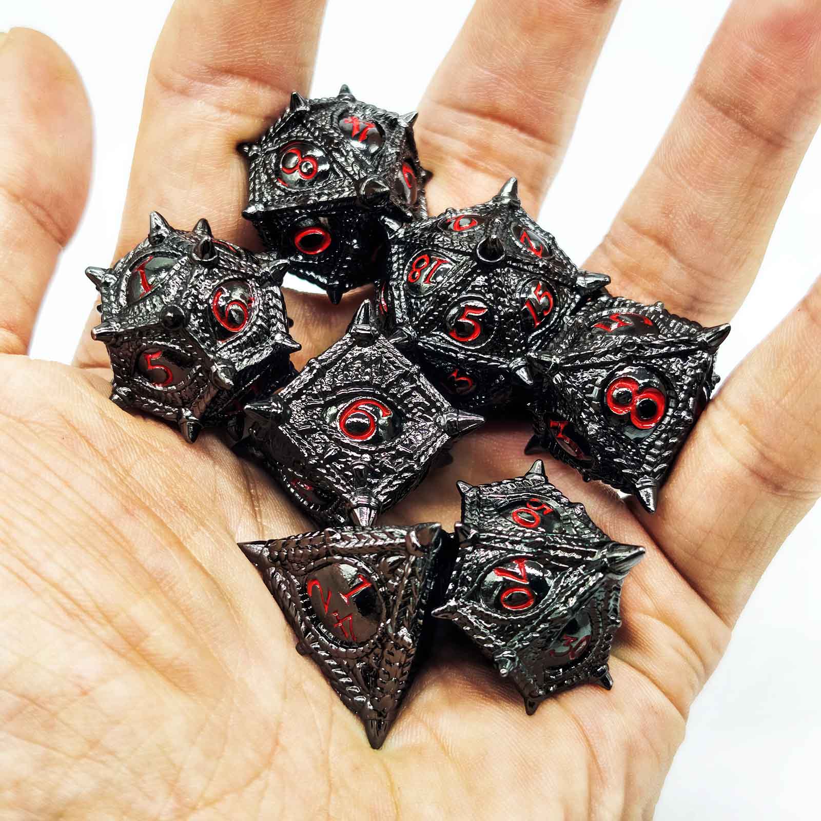 Dragon Eye Draconic Relic Metal Dnd D&d Dice Set - Black Nickel Red