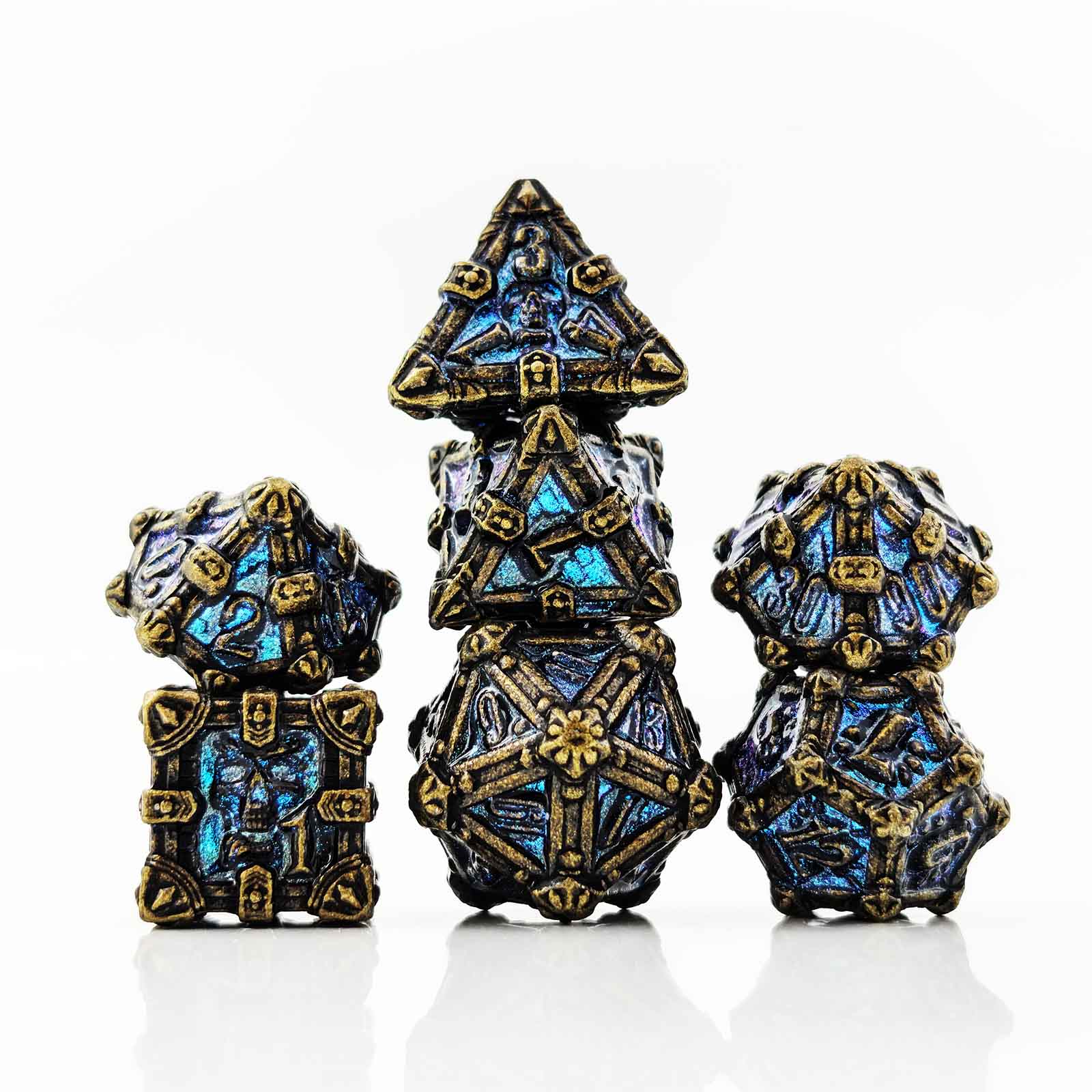 Skull Keep Gothic Relic Metal Dnd D&d Dice Set - Bronze Stardust Blue