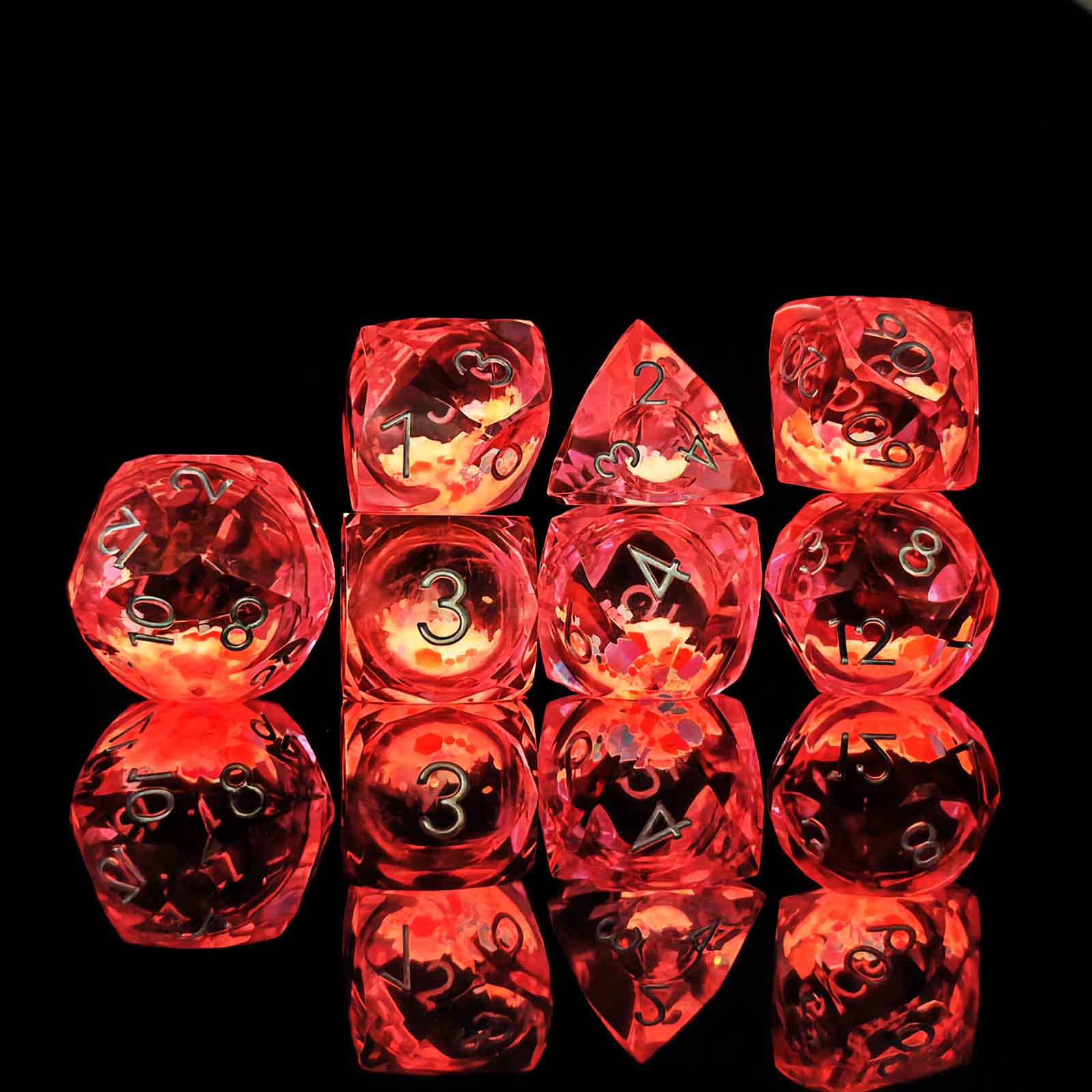 Prismatic Starfall Glitter Liquid Core Resin Dnd D&D Dice Set - Coral Red