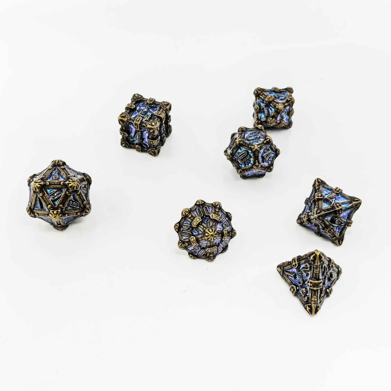 Skull Keep Gothic Relic Metal Dnd D&d Dice Set - Bronze Stardust Blue