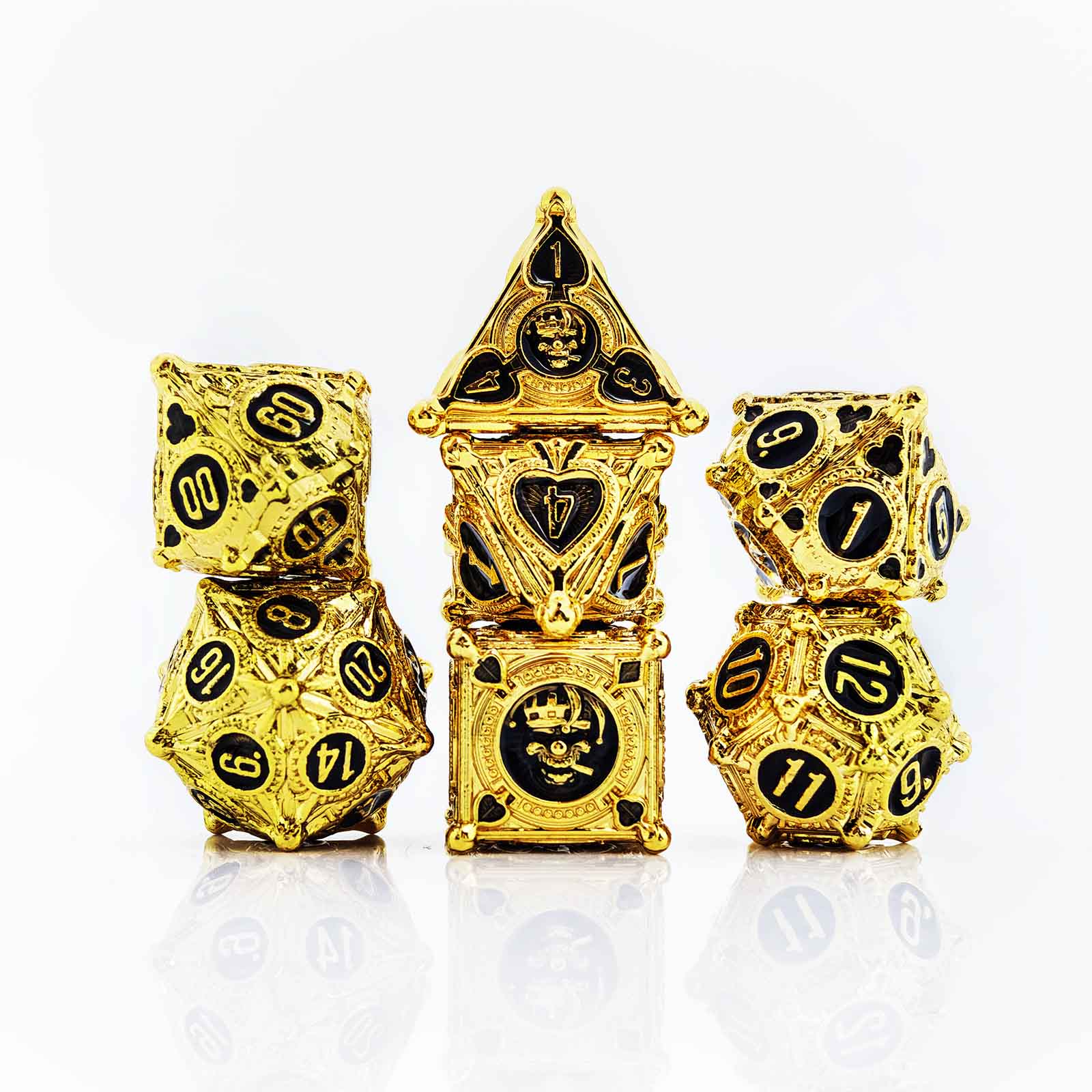 Gambler’s Sigil Playing Card Metal Dnd D&d Dice Set - Gold Black