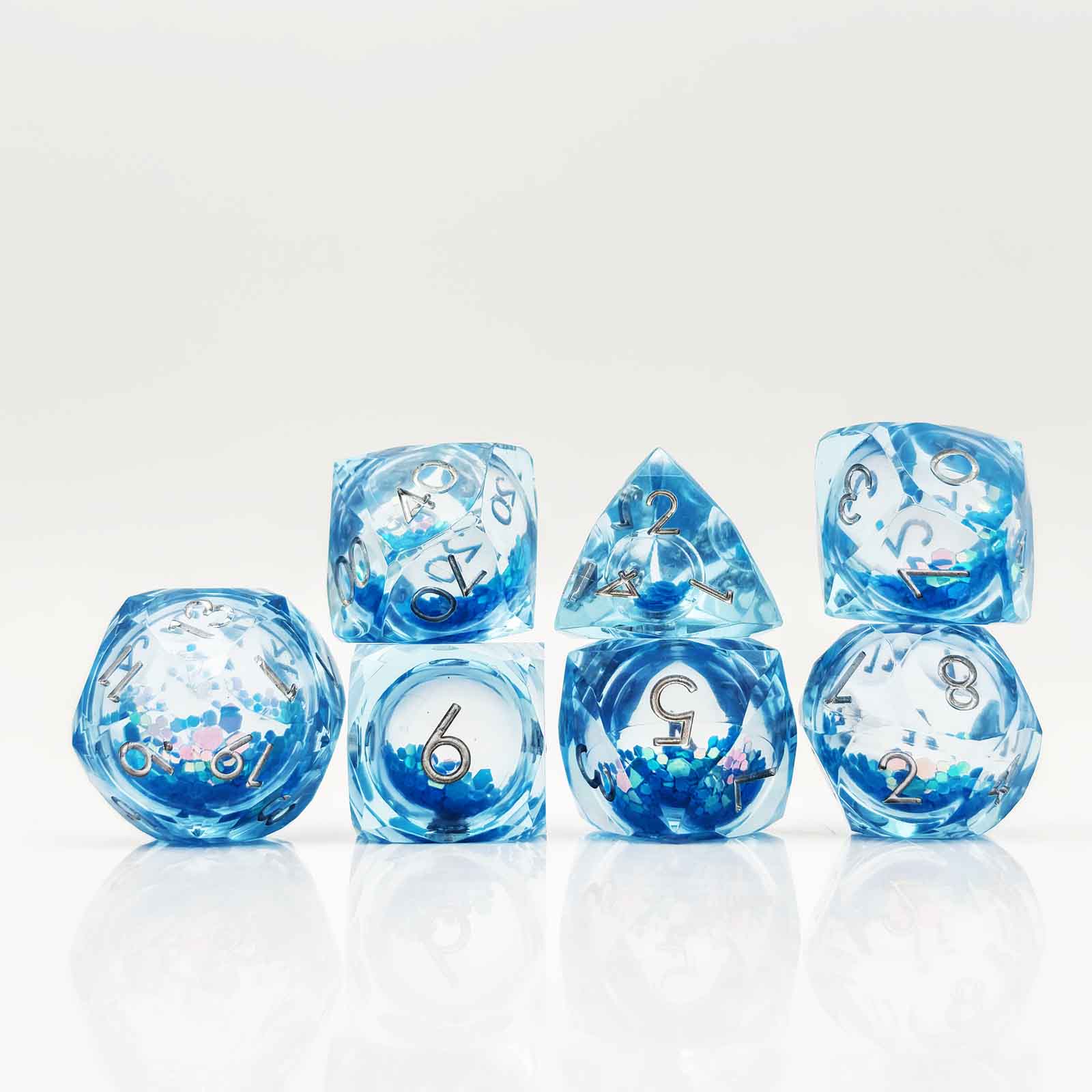 Prismatic Starfall Glitter Liquid Core Resin Dnd D&D Dice Set - Aqua Blue