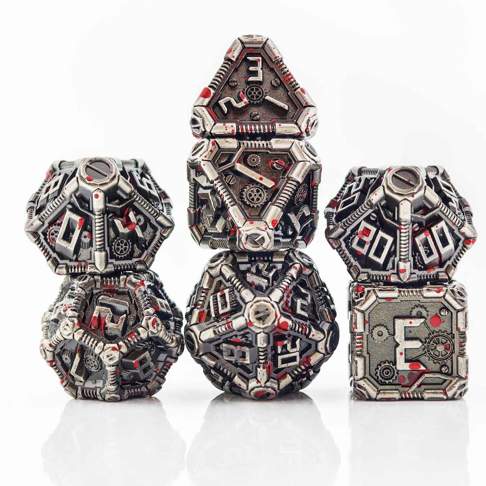 Clockwork Gear Core Metal Dnd D&d Dice Set - Silver Blood