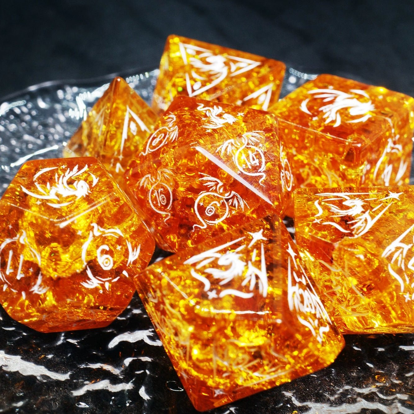 Dragon Shadow Orange Zircon Popcorn Gem Dice COC Dungeons & Dragons Dnd TRPG - Masters Dice