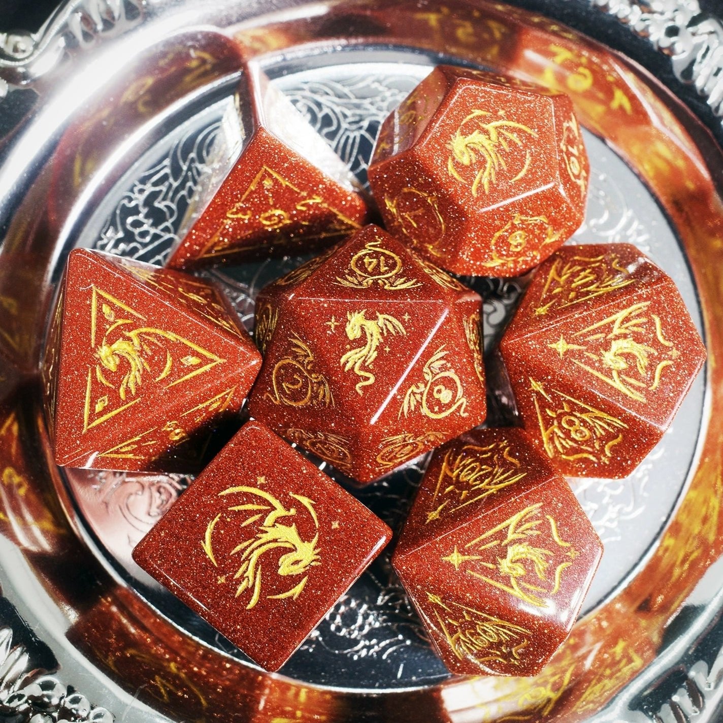 Dragon Shadow Goldstone Gem Dice COC Dragons And Dungeons Dnd High - End TRPG - Masters Dice