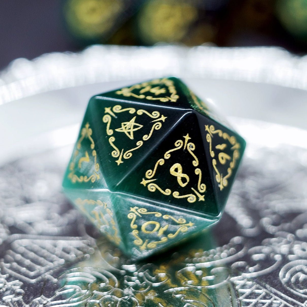 Dark Green Opal Dice Old Seals COC Dungeons & Dragons Dnd Warhammer TRPG Cthulhu - Masters Dice