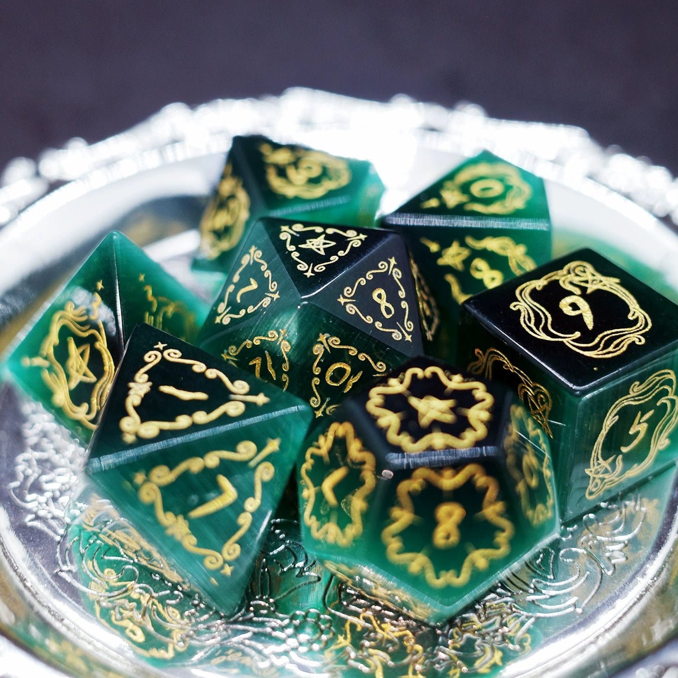 Dark Green Opal Dice Old Seals COC Dungeons & Dragons Dnd Warhammer TRPG Cthulhu - Masters Dice