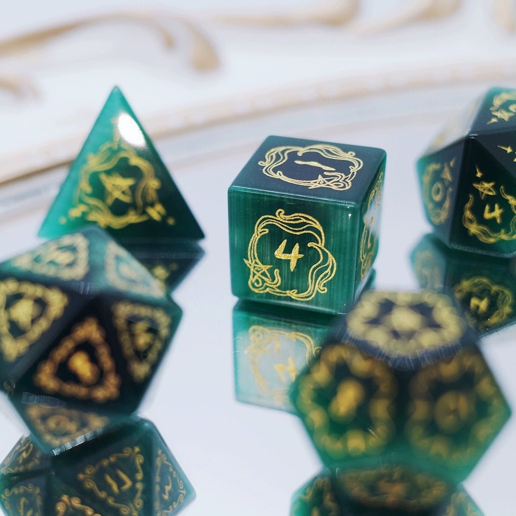 Dark Green Opal Dice Old Seals COC Dungeons & Dragons Dnd Warhammer TRPG Cthulhu - Masters Dice