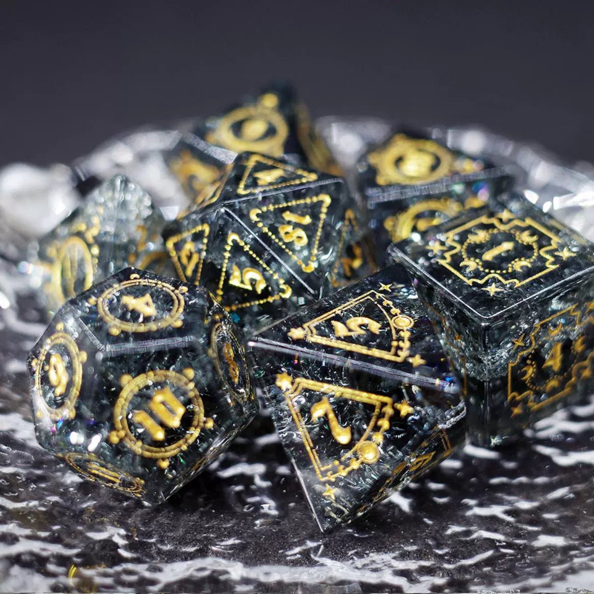 Black Zircon Lightning Popping Gem Dice COC Dragons And Dungeons Dnd TRPG - Masters Dice