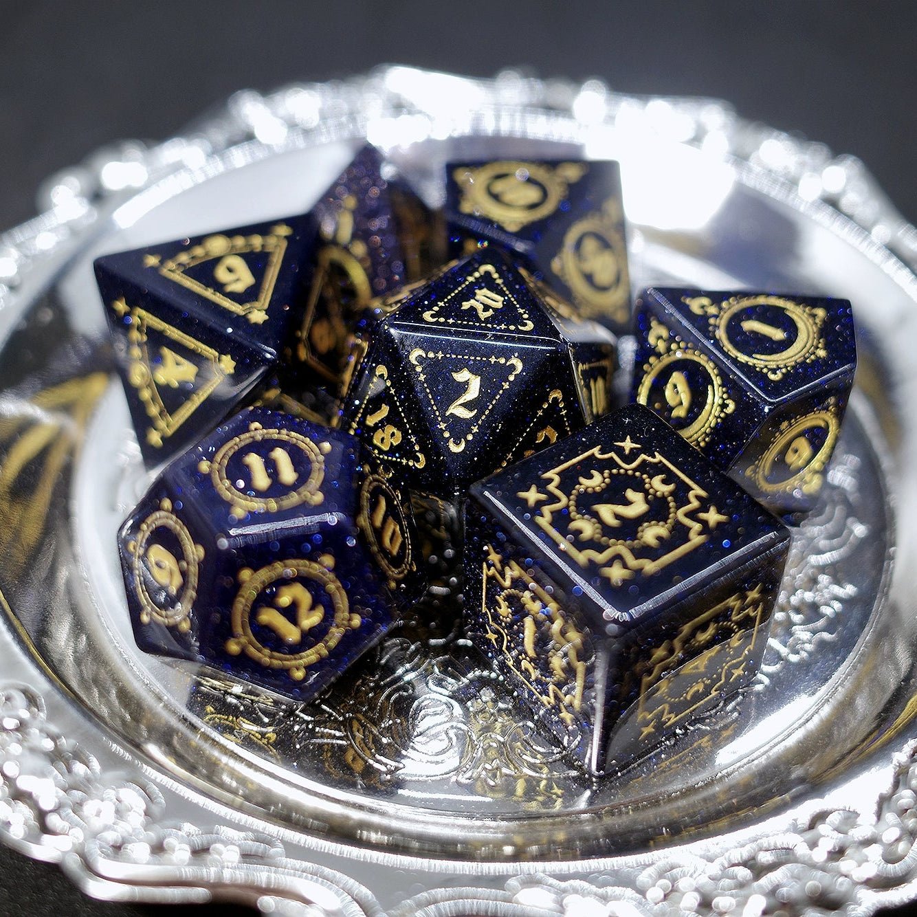 Bluestone Dice Night Sky Gem COC Dungeons & Dragons Dnd TRPG Warhammer Dice - Masters Dice