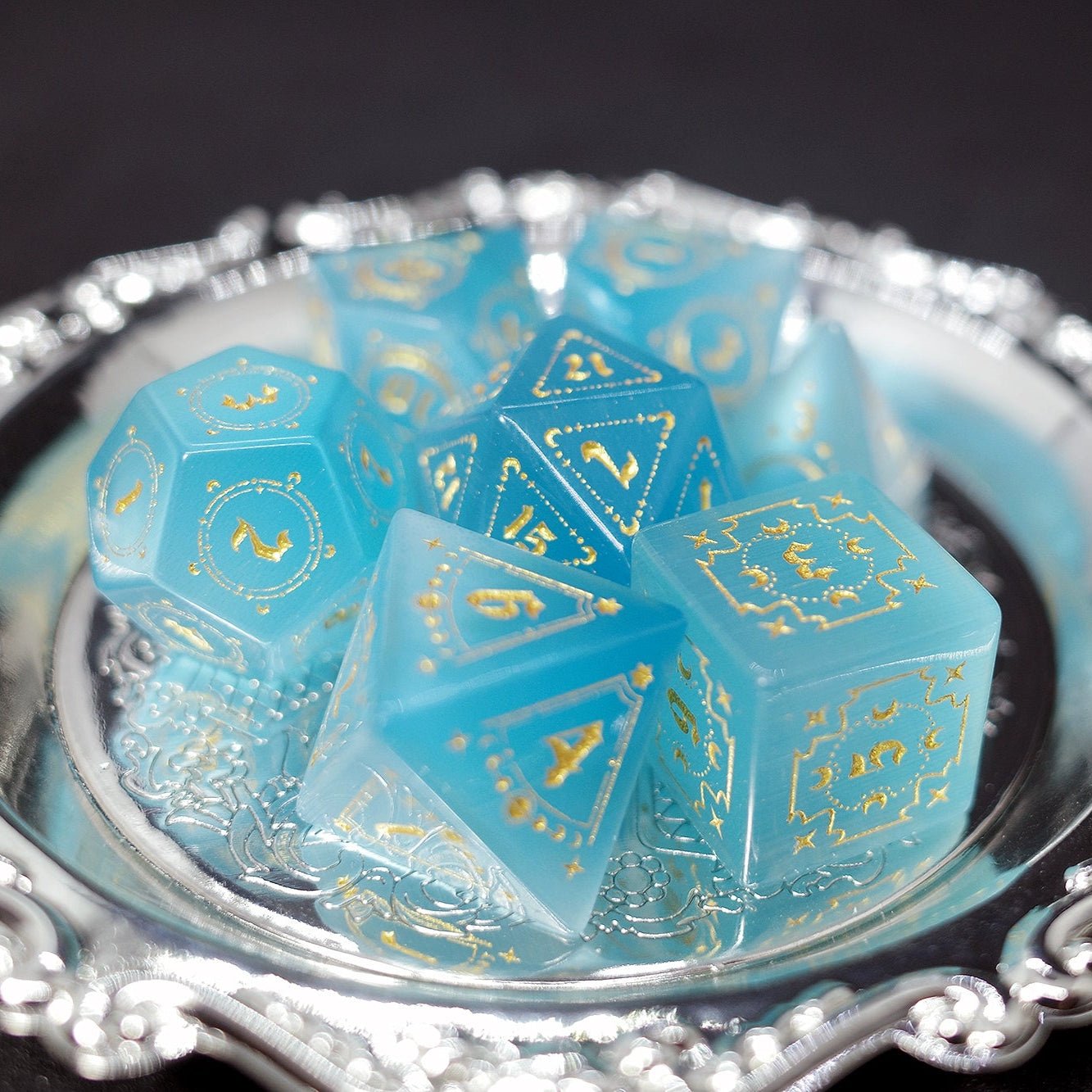 Sky Blue Opal Gem Dice COC Dungeons & Dragons Dnd TRPG Warhammer - Masters Dice