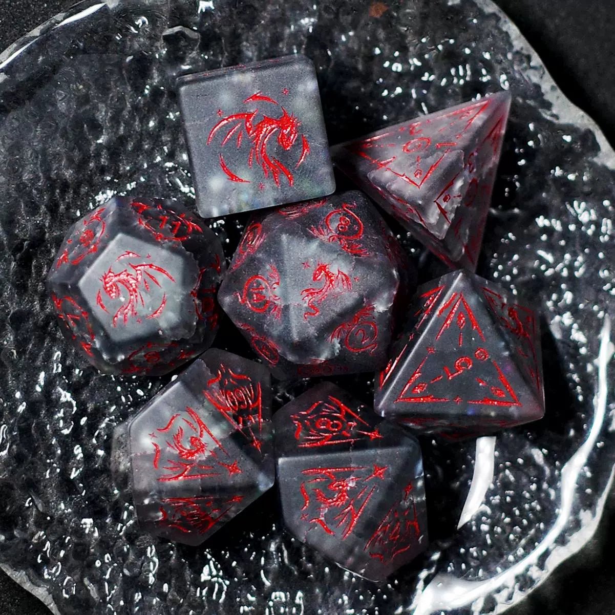 Mist Red Dragon Frosted Black Popcorn Gem Dice COC Dungeons & Dragons Dnd TRPG - Masters Dice