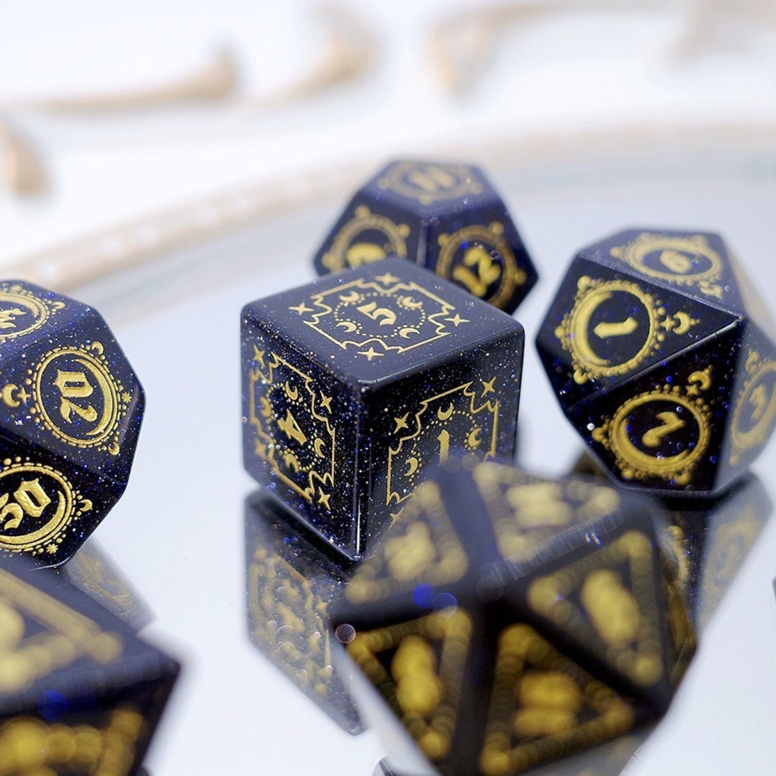 Bluestone Dice Night Sky Gem COC Dungeons & Dragons Dnd TRPG Warhammer Dice - Masters Dice