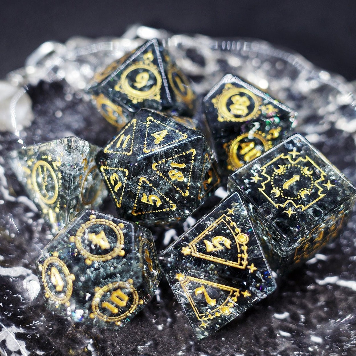 Black Zircon Lightning Popping Gem Dice COC Dragons And Dungeons Dnd TRPG - Masters Dice
