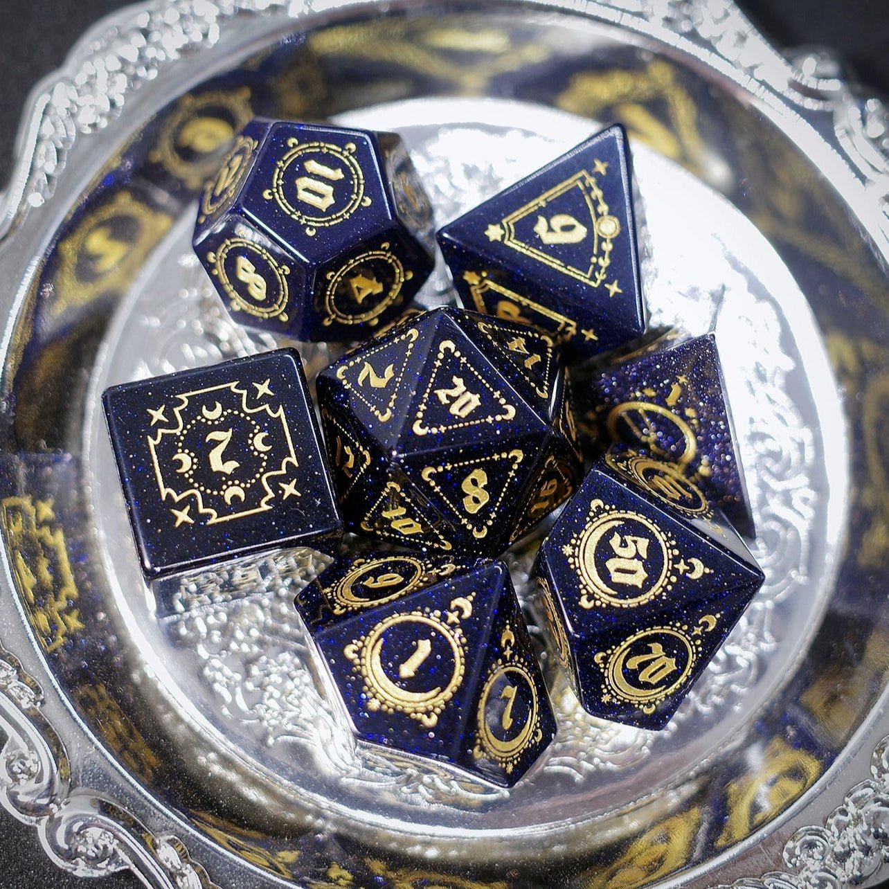 Bluestone Dice Night Sky Gem COC Dungeons & Dragons Dnd TRPG Warhammer Dice - Masters Dice