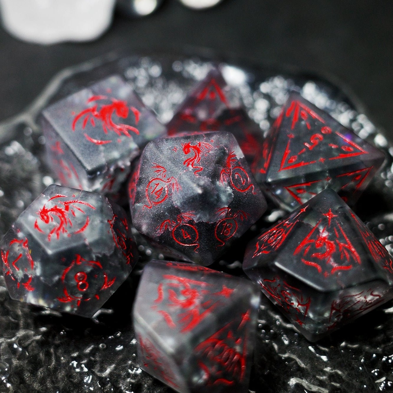 Mist Red Dragon Frosted Black Popcorn Gem Dice COC Dungeons & Dragons Dnd TRPG - Masters Dice