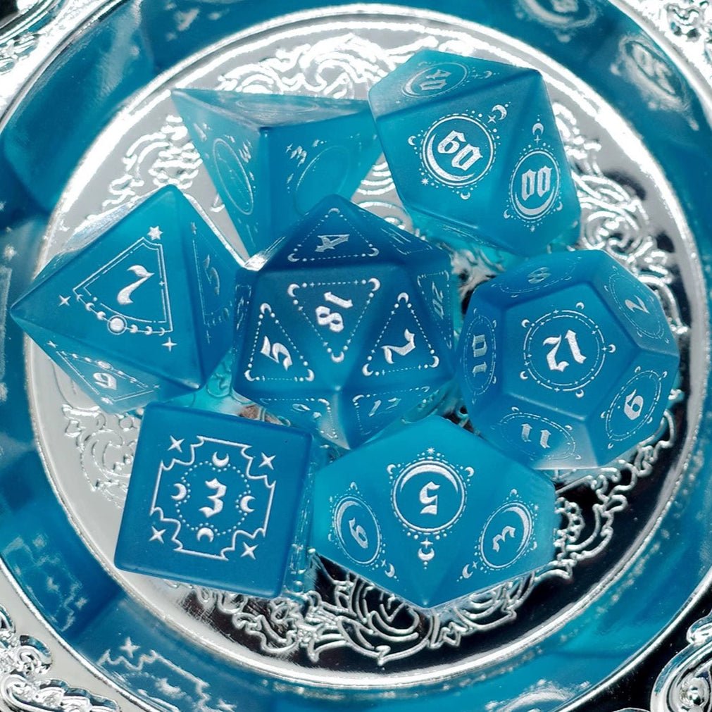 Frosted Blue Zircon Gem Dice COC Dungeons And Dragons Dnd Sea Blue TRPG - Masters Dice