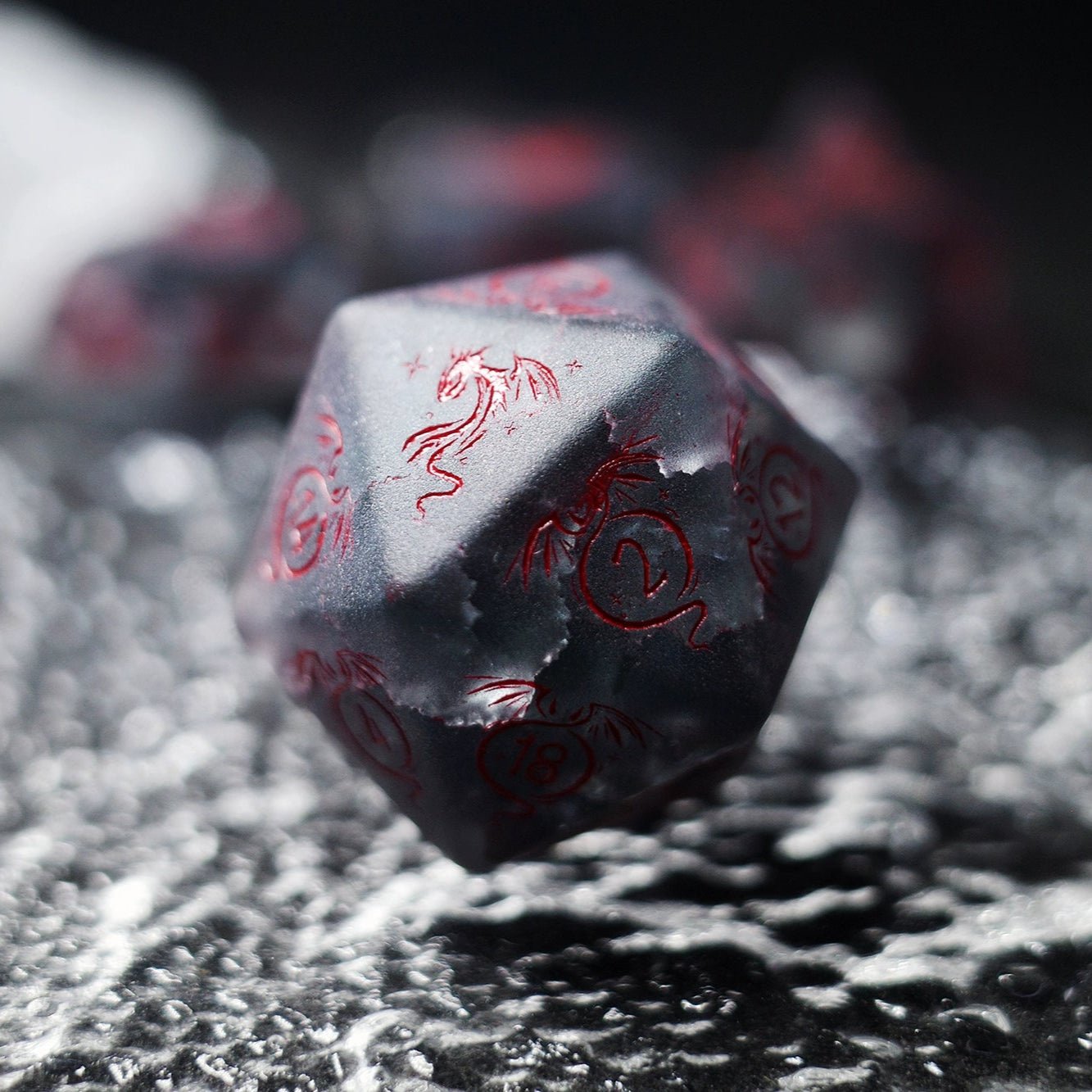 Mist Red Dragon Frosted Black Popcorn Gem Dice COC Dungeons & Dragons Dnd TRPG - Masters Dice