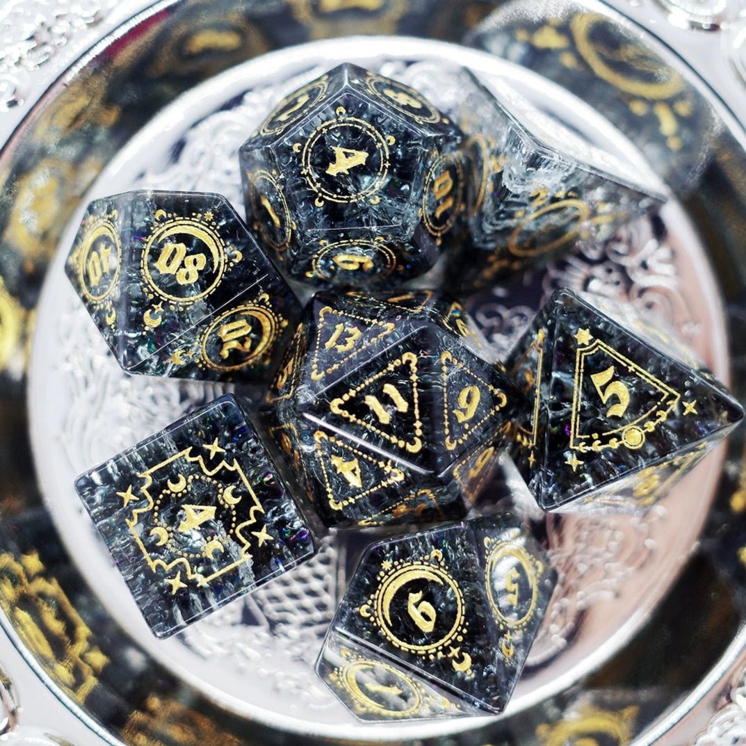 Black Zircon Lightning Popping Gem Dice COC Dragons And Dungeons Dnd TRPG - Masters Dice