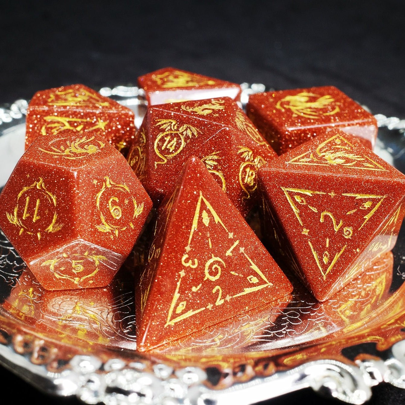 Dragon Shadow Goldstone Gem Dice COC Dragons And Dungeons Dnd High - End TRPG - Masters Dice
