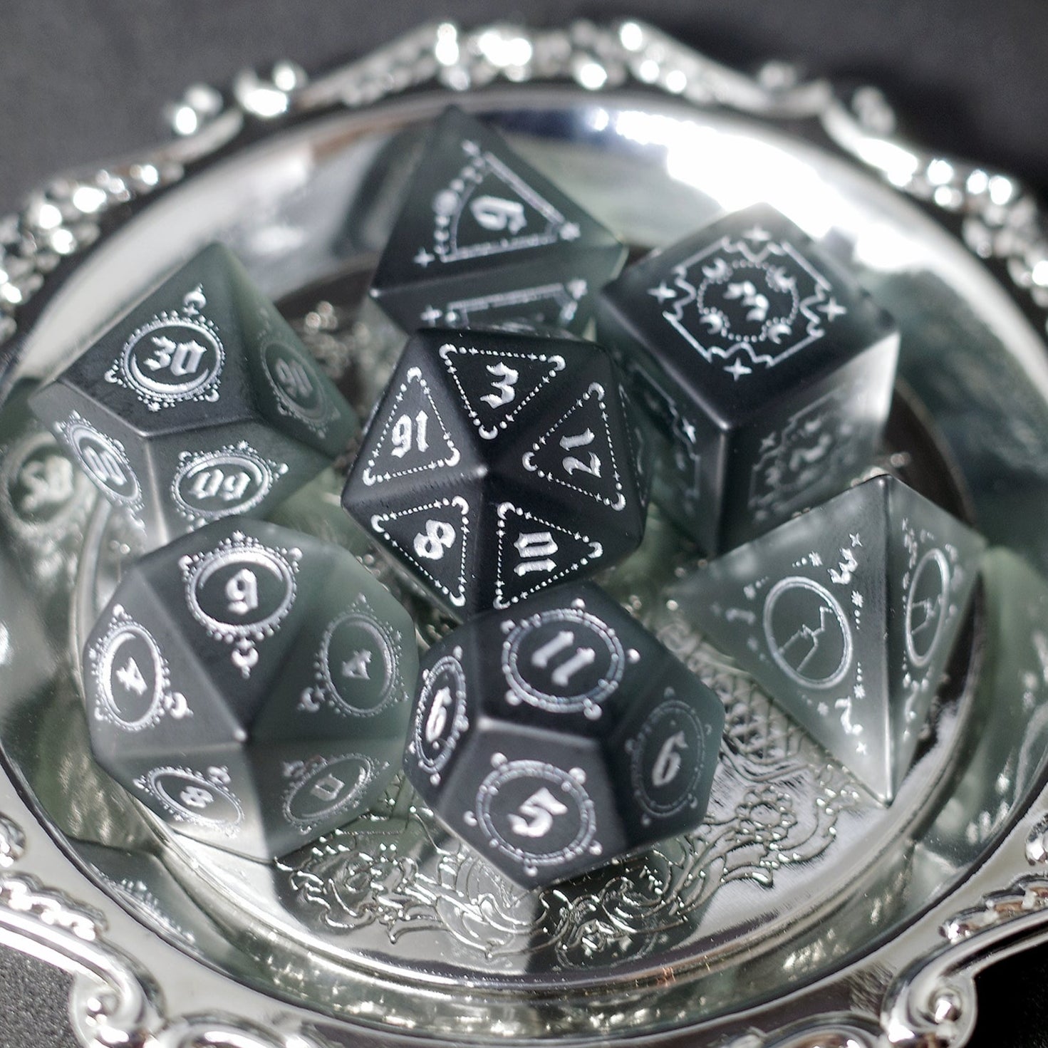 Frosted Black Zircon Gem Dice COC Dungeons And Dragons Dnd Sea Blue TRPG - Masters Dice