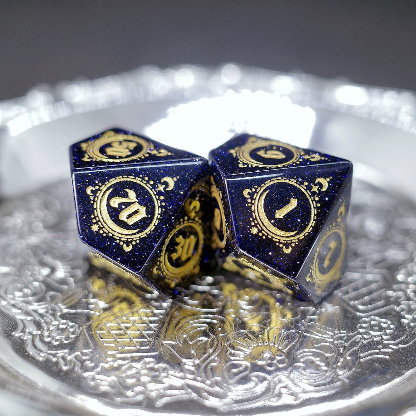 Bluestone Dice Night Sky Gem COC Dungeons & Dragons Dnd TRPG Warhammer Dice - Masters Dice