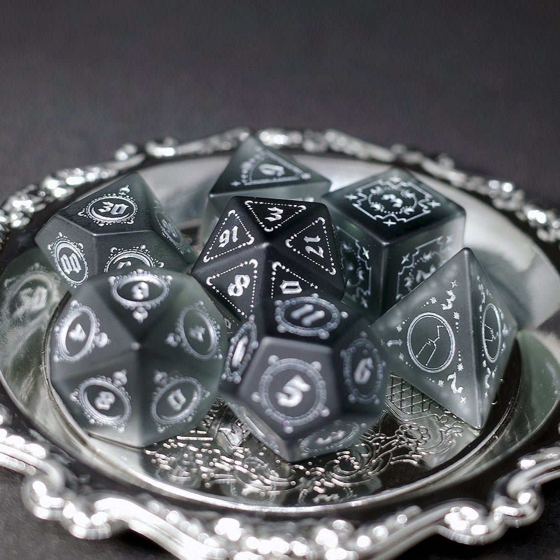 Frosted Black Zircon Gem Dice COC Dungeons And Dragons Dnd Sea Blue TRPG - Masters Dice