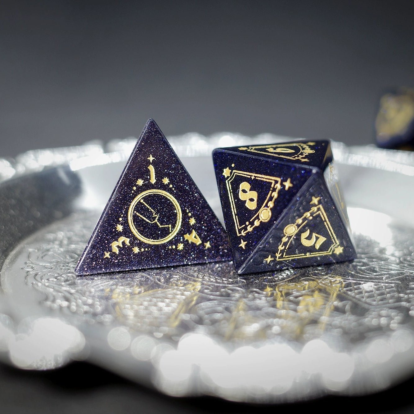 Bluestone Dice Night Sky Gem COC Dungeons & Dragons Dnd TRPG Warhammer Dice - Masters Dice