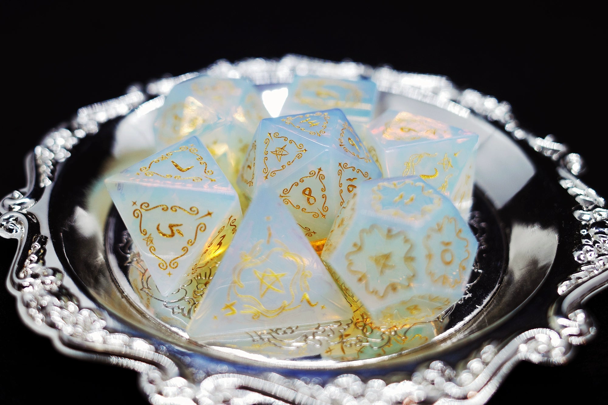 Opal Old Print Gem Dice COC Dungeons & Dragons Dnd Design TRPG Warhammer Dice - Masters Dice