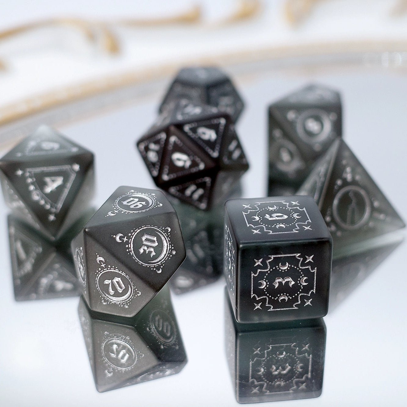 Frosted Black Zircon Gem Dice COC Dungeons And Dragons Dnd Sea Blue TRPG - Masters Dice