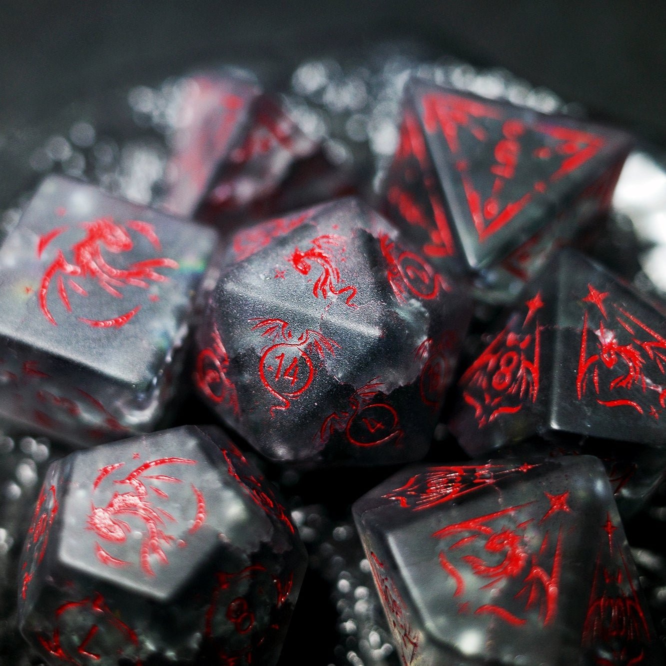 Mist Red Dragon Frosted Black Popcorn Gem Dice COC Dungeons & Dragons Dnd TRPG - Masters Dice