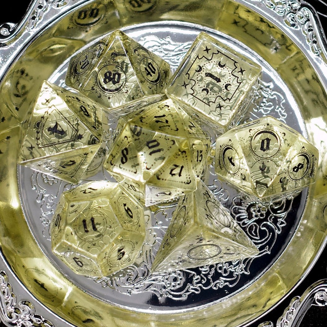 Xuanjun Seven Chapters Secret Sutra Yellow Zircon Gem Dice COC Dragon And Dungeon Dnd TRPG - Masters Dice