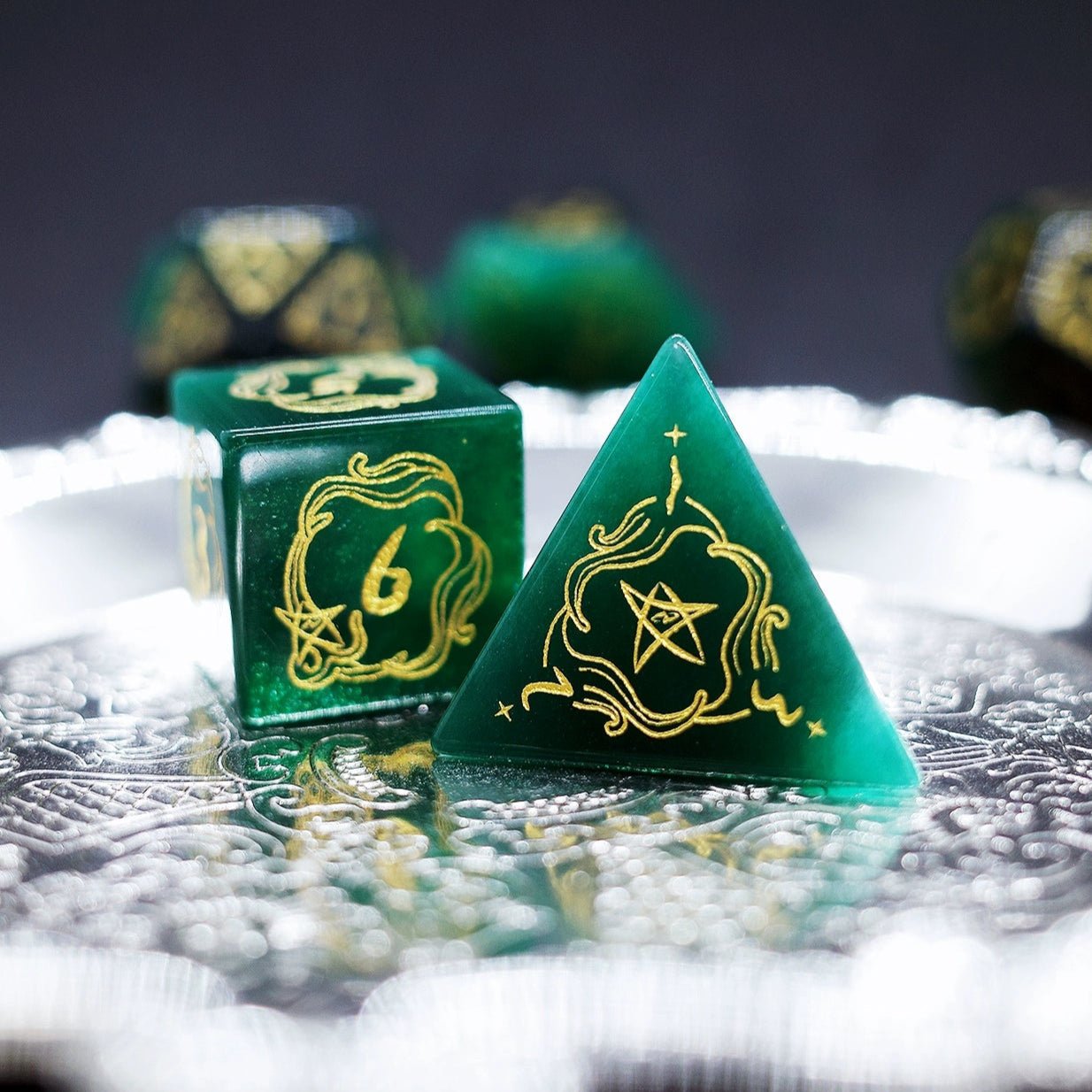 Dark Green Opal Dice Old Seals COC Dungeons & Dragons Dnd Warhammer TRPG Cthulhu - Masters Dice