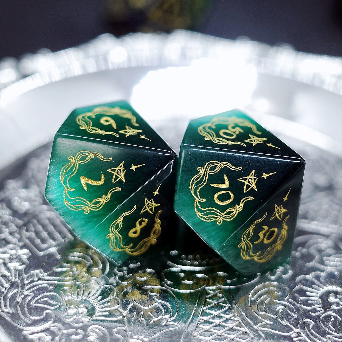 Dark Green Opal Dice Old Seals COC Dungeons & Dragons Dnd Warhammer TRPG Cthulhu - Masters Dice