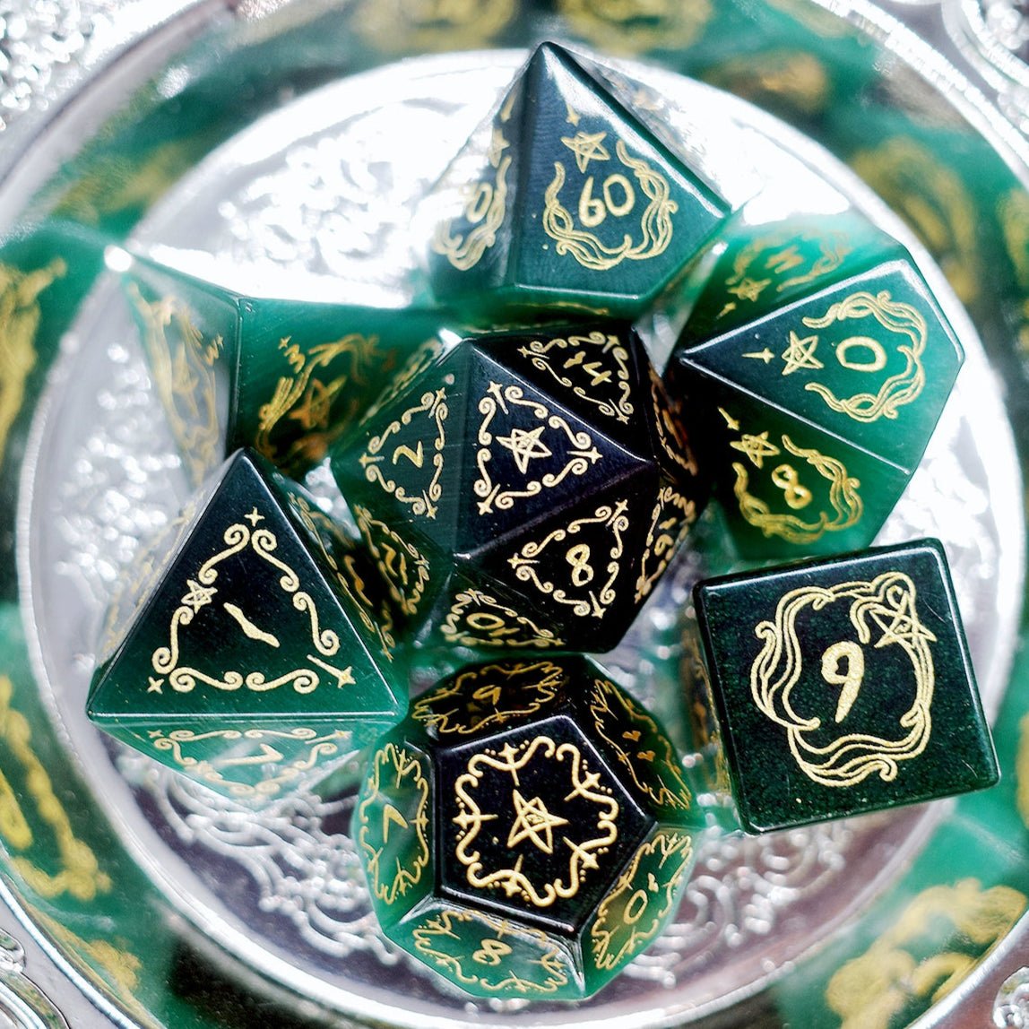 Dark Green Opal Dice Old Seals COC Dungeons & Dragons Dnd Warhammer TRPG Cthulhu - Masters Dice