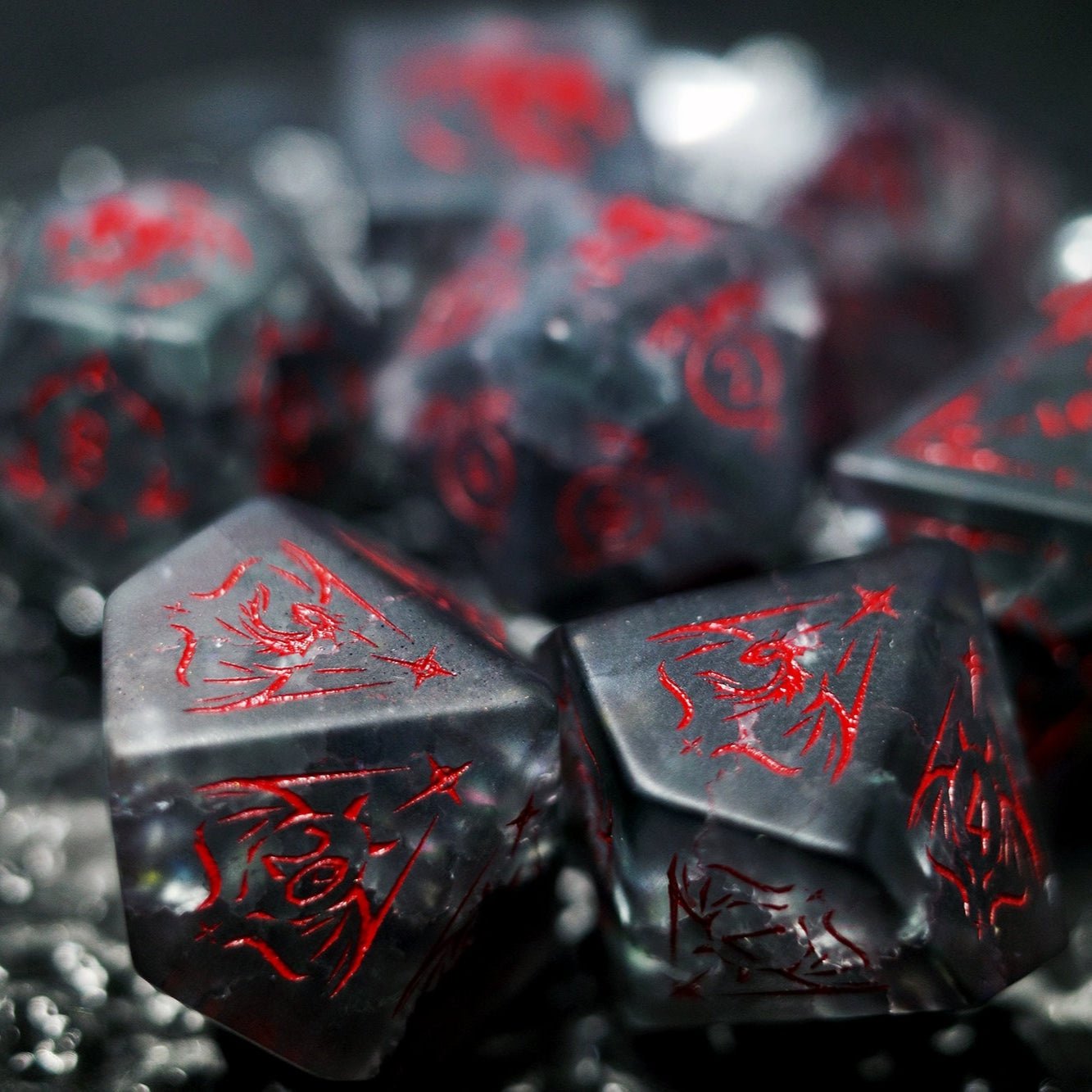 Mist Red Dragon Frosted Black Popcorn Gem Dice COC Dungeons & Dragons Dnd TRPG - Masters Dice