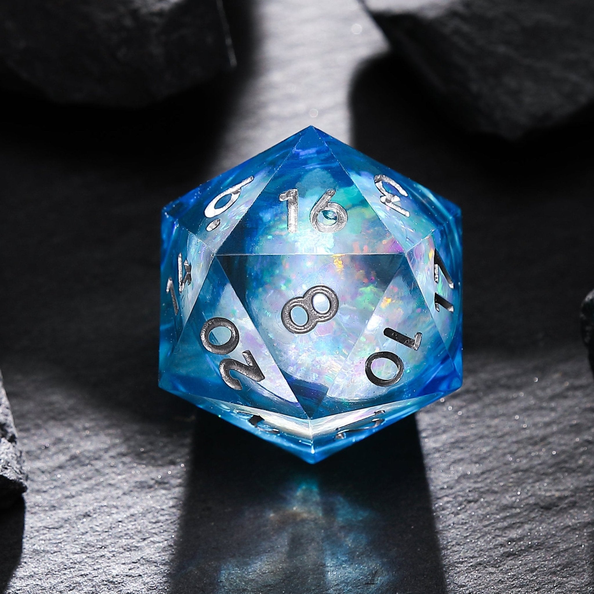 Aurora Blue Heart Of Frost Crystal Blue Liquid Core Resin Dnd D&D Dice Set - Masters Dice